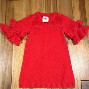 Red Ruffled Sleeve Kids Casual Dress